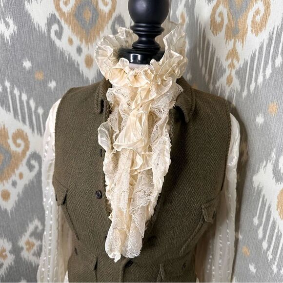 Ralph Lauren Olive Herringbone and Leather Gilet Waistcoat Vest - Picture 16 of 16